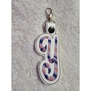 Initial‎ Y Keychain Embroidered Letter Y Keyring Bag Charm Purple White